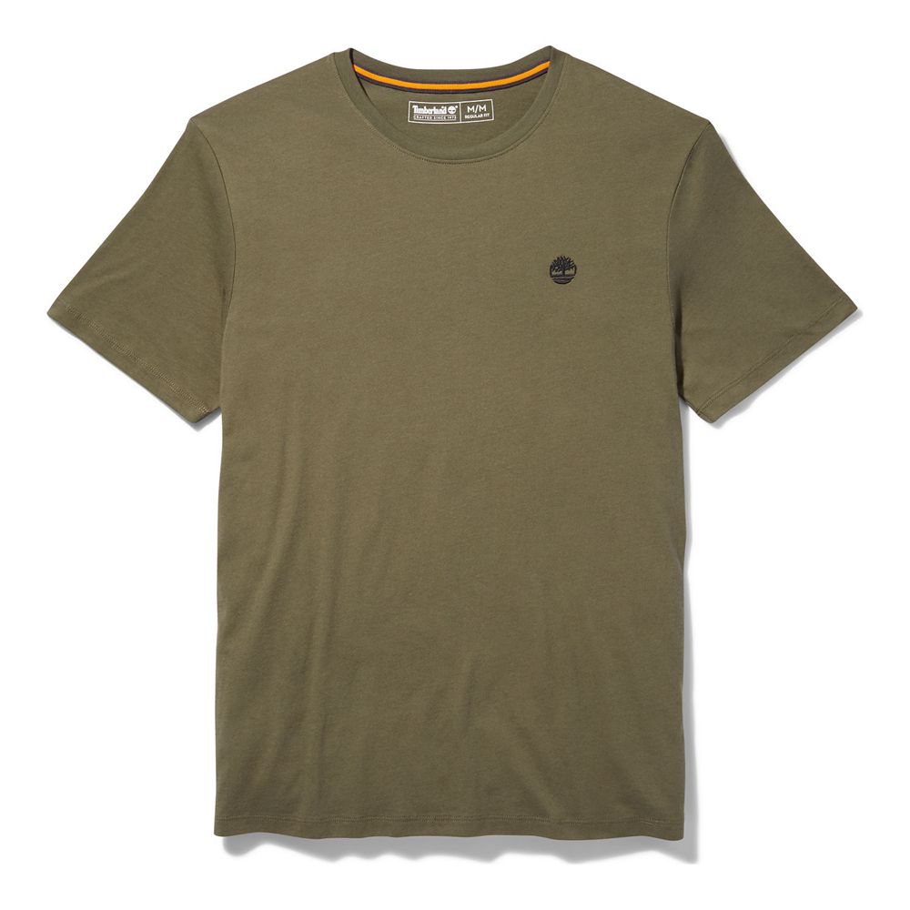 Camisetas Timberland Argentina Hombre - Short-Sleeve Logo - Verde Oliva - SENTFH-206